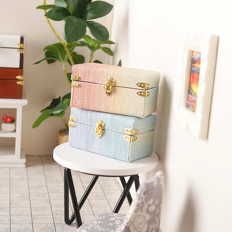 1:12 Dollhouse Miniature Suitcase Vintage Leather Luggage Box Storage Box Home Model Decor Toy Doll House Accessories