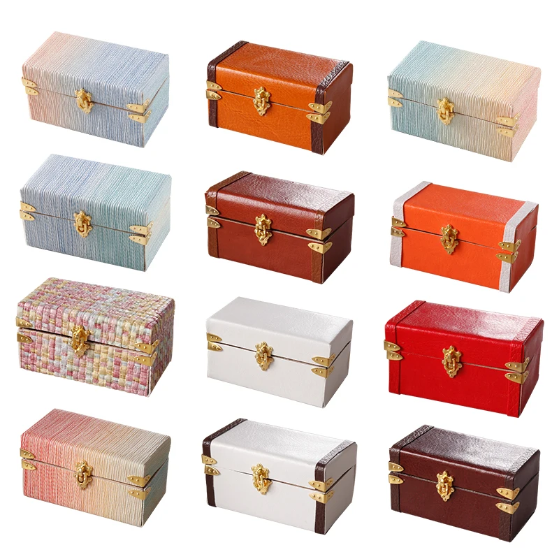 1:12 Dollhouse Miniature Suitcase Vintage Leather Luggage Box Storage Box Home Model Decor Toy Doll House Accessories
