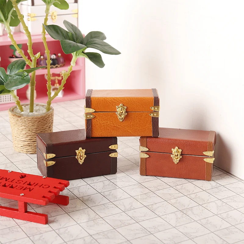 1:12 Dollhouse Miniature Suitcase Vintage Leather Luggage Box Storage Box Home Model Decor Toy Doll House Accessories