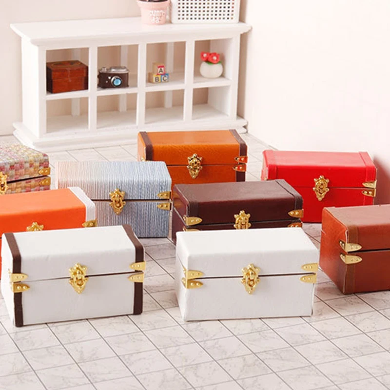 1:12 Dollhouse Miniature Suitcase Vintage Leather Luggage Box Storage Box Home Model Decor Toy Doll House Accessories