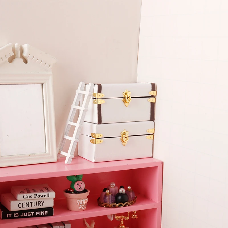 1:12 Dollhouse Miniature Suitcase Vintage Leather Luggage Box Storage Box Home Model Decor Toy Doll House Accessories