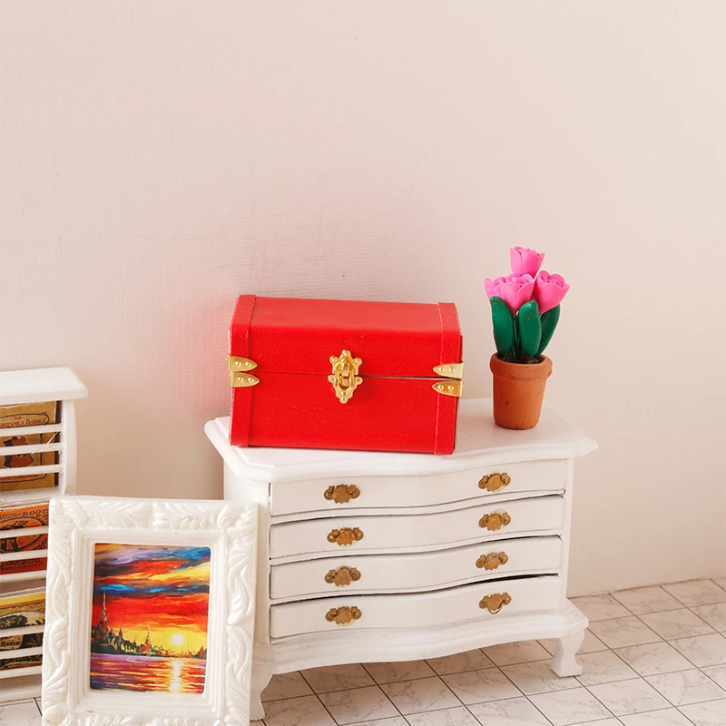 1:12 Dollhouse Miniature Suitcase Vintage Leather Luggage Box Storage Box Home Model Decor Toy Doll House Accessories