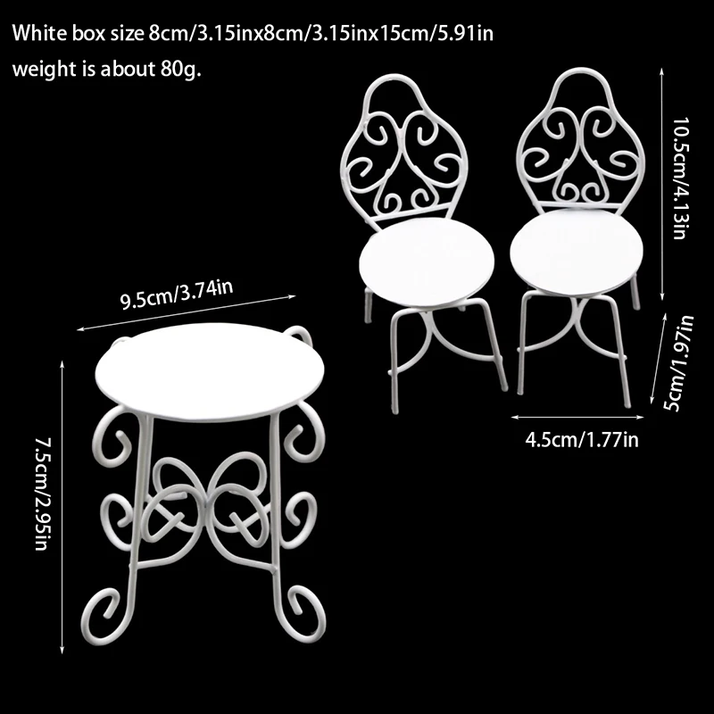 1Set 1:12 Dollhouse Miniature Table Chair Set Iron Art Tea Table Chairs Balcony Outdoor Garden Model Doll Home Furniture Decor
