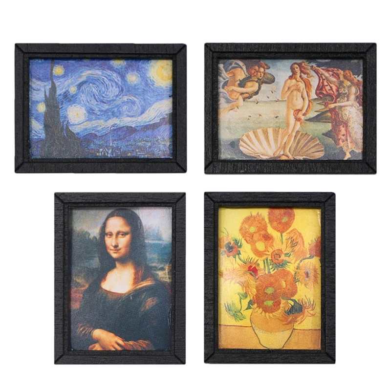 8Pcs/Set 1:12 Dollhouse Miniature Vintage Oil Painting Mural Photos Wall Picture Scene Decor Doll House Accessories