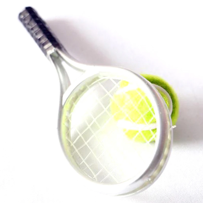 2Pcs/set 1:6 /1:12 Miniature Children Garden Mini Tennis Racket & Ball Gift Doll House Dollhouse Accessories