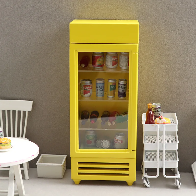 Doll house Mini Furniture Wooden Refrigerator Scene Beverage Color Freezer