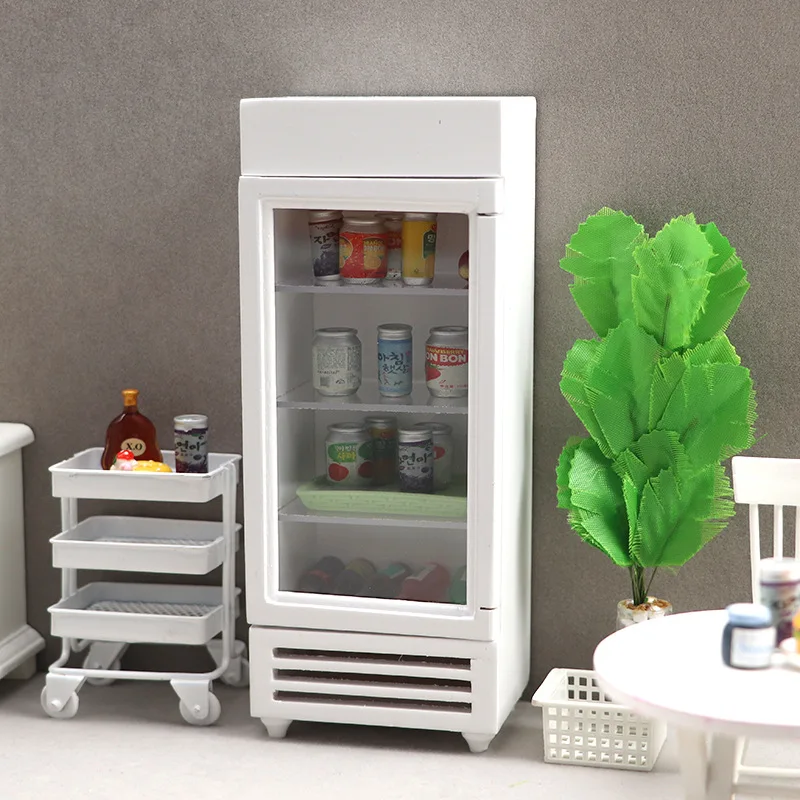 Doll house Mini Furniture Wooden Refrigerator Scene Beverage Color Freezer