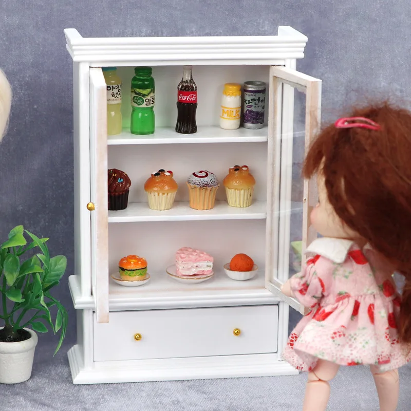 Doll house Mini Furniture Wooden Refrigerator Scene Beverage Color Freezer