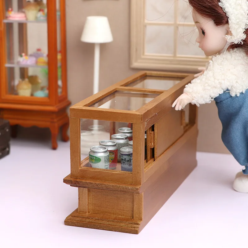 Doll house Mini Furniture Wooden Refrigerator Scene Beverage Color Freezer