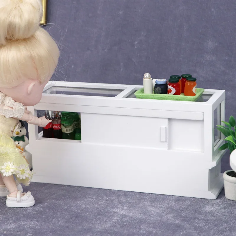 Doll house Mini Furniture Wooden Refrigerator Scene Beverage Color Freezer