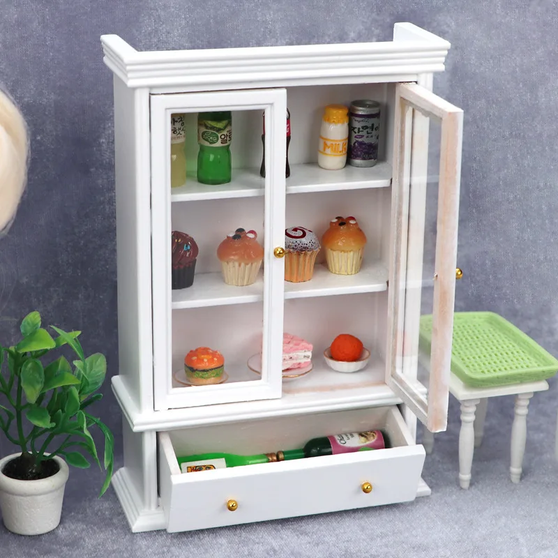 Doll house Mini Furniture Wooden Refrigerator Scene Beverage Color Freezer
