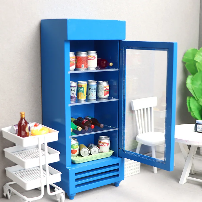 Doll house Mini Furniture Wooden Refrigerator Scene Beverage Color Freezer