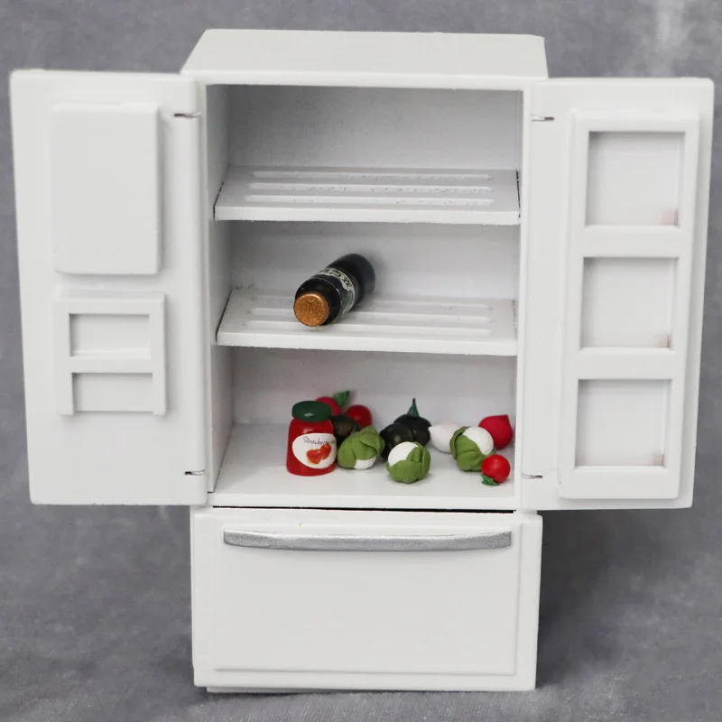 Doll house Mini Furniture Wooden Refrigerator Scene Beverage Color Freezer