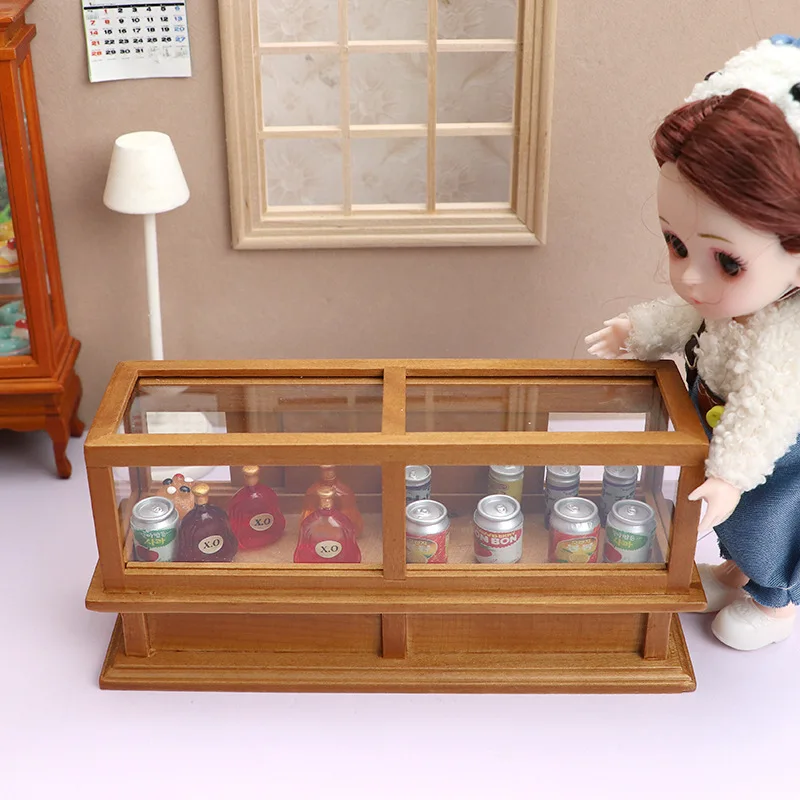 Doll house Mini Furniture Wooden Refrigerator Scene Beverage Color Freezer