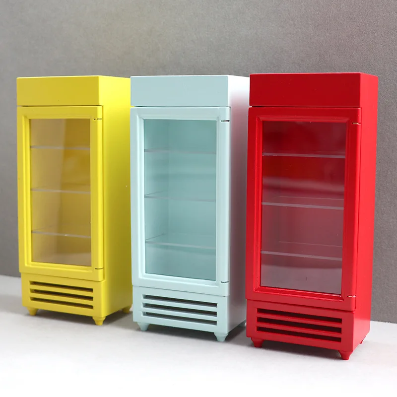 Doll house Mini Furniture Wooden Refrigerator Scene Beverage Color Freezer