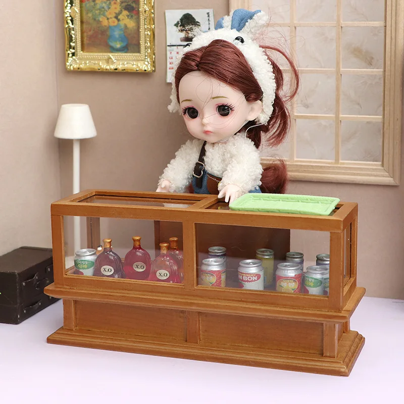 Doll house Mini Furniture Wooden Refrigerator Scene Beverage Color Freezer