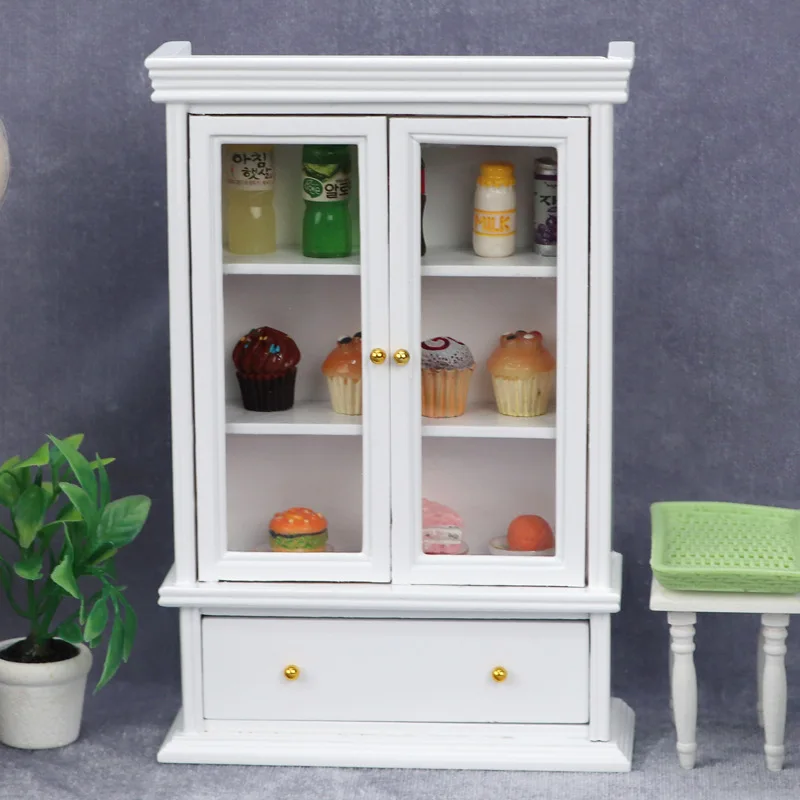 Doll house Mini Furniture Wooden Refrigerator Scene Beverage Color Freezer