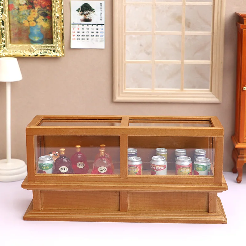 Doll house Mini Furniture Wooden Refrigerator Scene Beverage Color Freezer