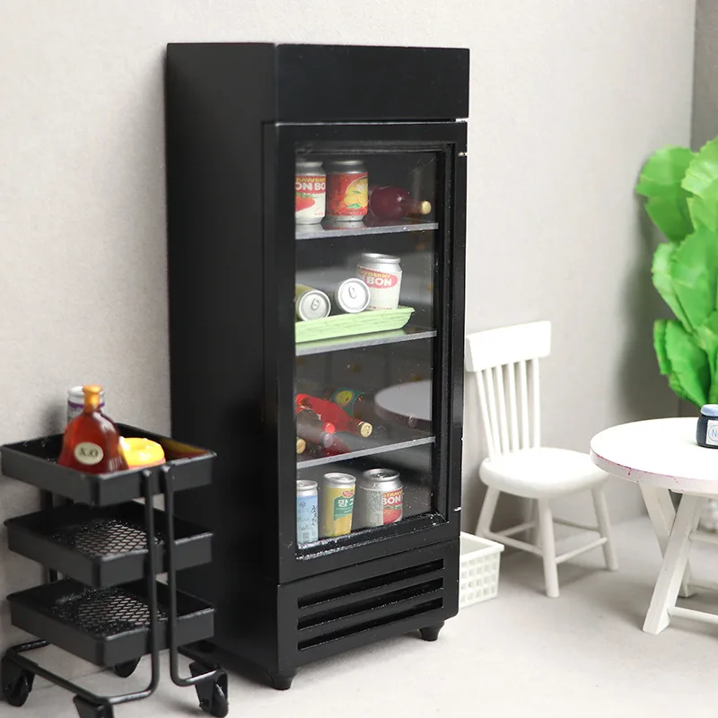 Doll house Mini Furniture Wooden Refrigerator Scene Beverage Color Freezer