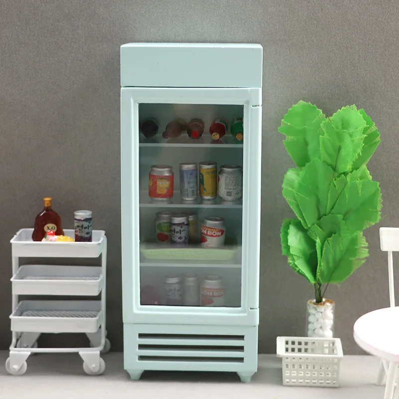 Doll house Mini Furniture Wooden Refrigerator Scene Beverage Color Freezer