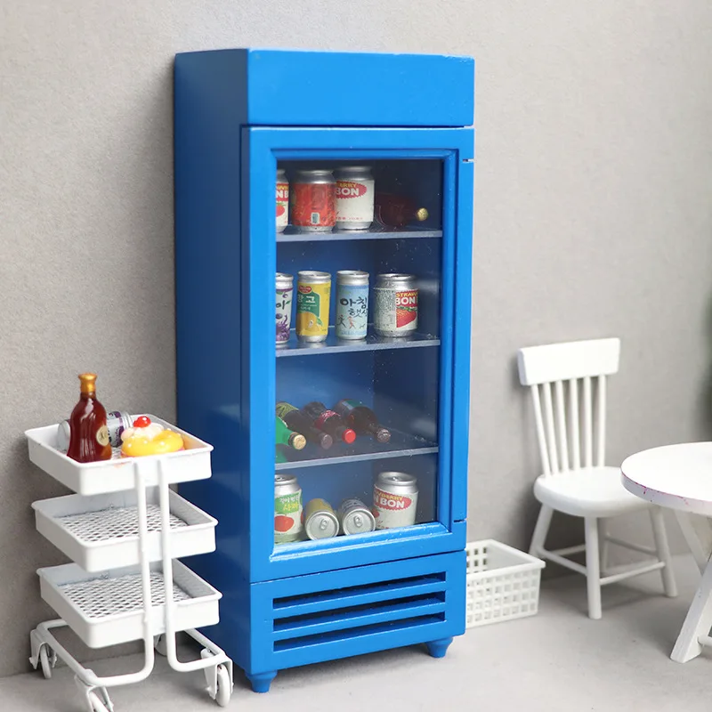 Doll house Mini Furniture Wooden Refrigerator Scene Beverage Color Freezer