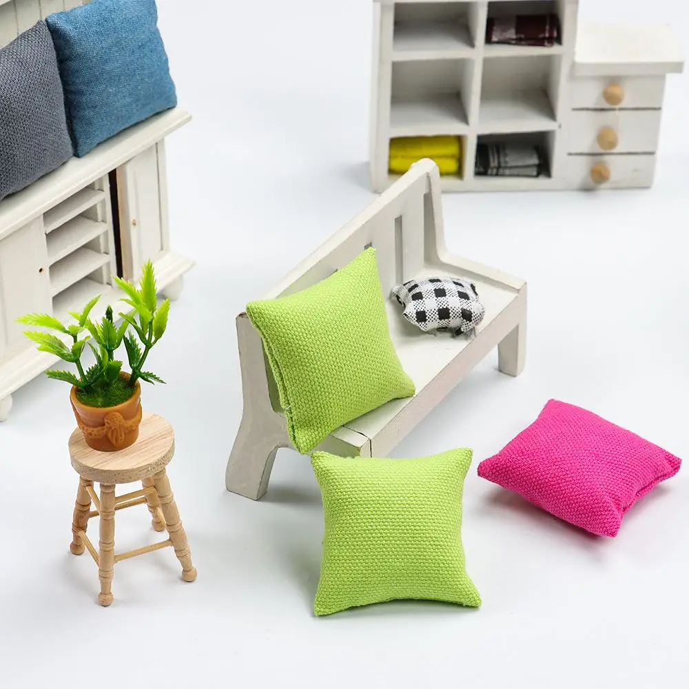 2PCS 1:12 Scale Toys Furniture Cushion Mini Dollhouse Pillows For Couch Sofa Floral Printed Miniature Cushions Doll Accessories