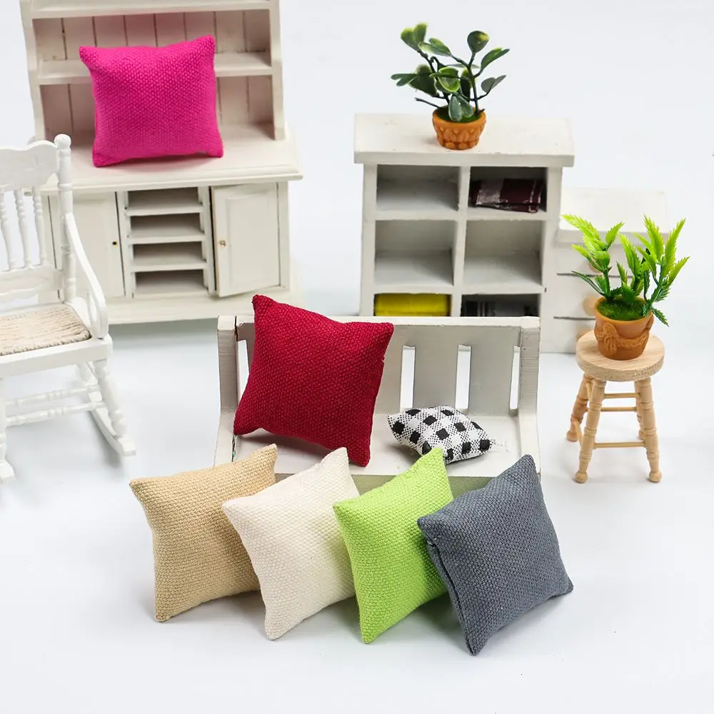 2PCS 1:12 Scale Toys Furniture Cushion Mini Dollhouse Pillows For Couch Sofa Floral Printed Miniature Cushions Doll Accessories