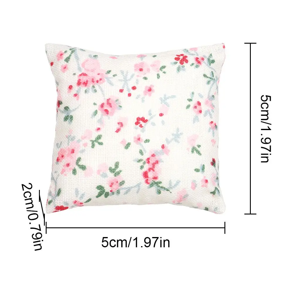 2PCS 1:12 Scale Toys Furniture Cushion Mini Dollhouse Pillows For Couch Sofa Floral Printed Miniature Cushions Doll Accessories
