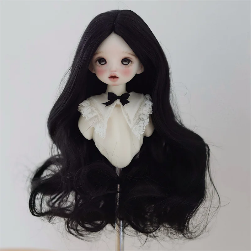 Wig for 1/6 Bjd Doll Curly Hair with Bangs Braids Dark Brown/ Gold Wig Accessories for Head Circumference 16-18cm