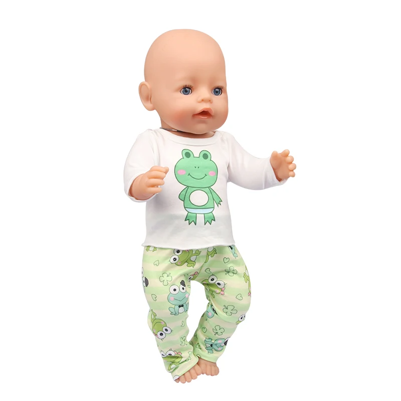 Doll Clothes Pajamas For 43cm Baby Reborn&American 18 Inch Girl Doll Unicorn Frog Shark Cartoon Clothes Suit For Generation Doll