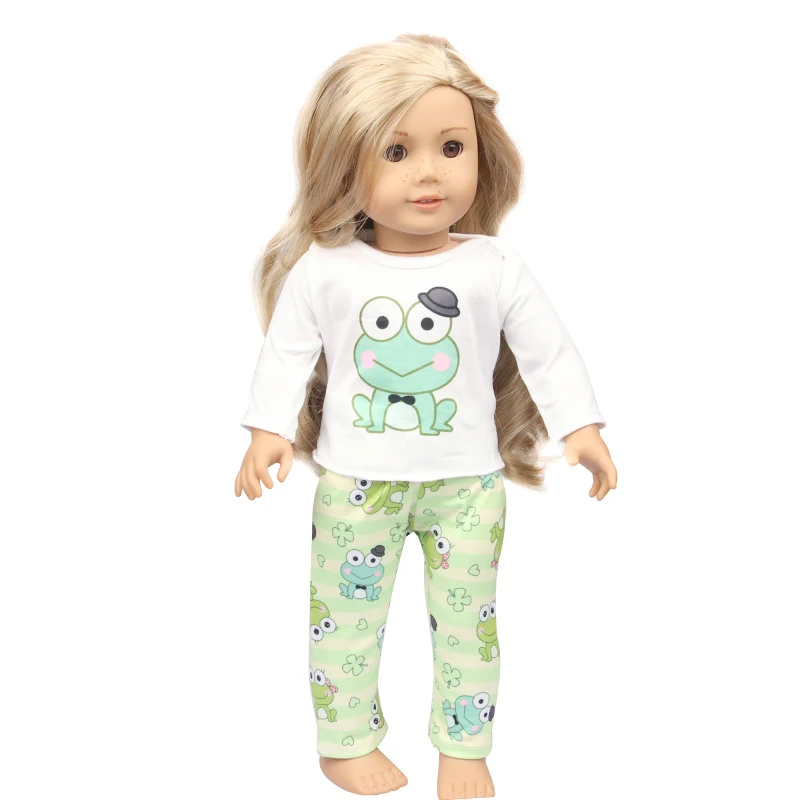 Doll Clothes Pajamas For 43cm Baby Reborn&American 18 Inch Girl Doll Unicorn Frog Shark Cartoon Clothes Suit For Generation Doll