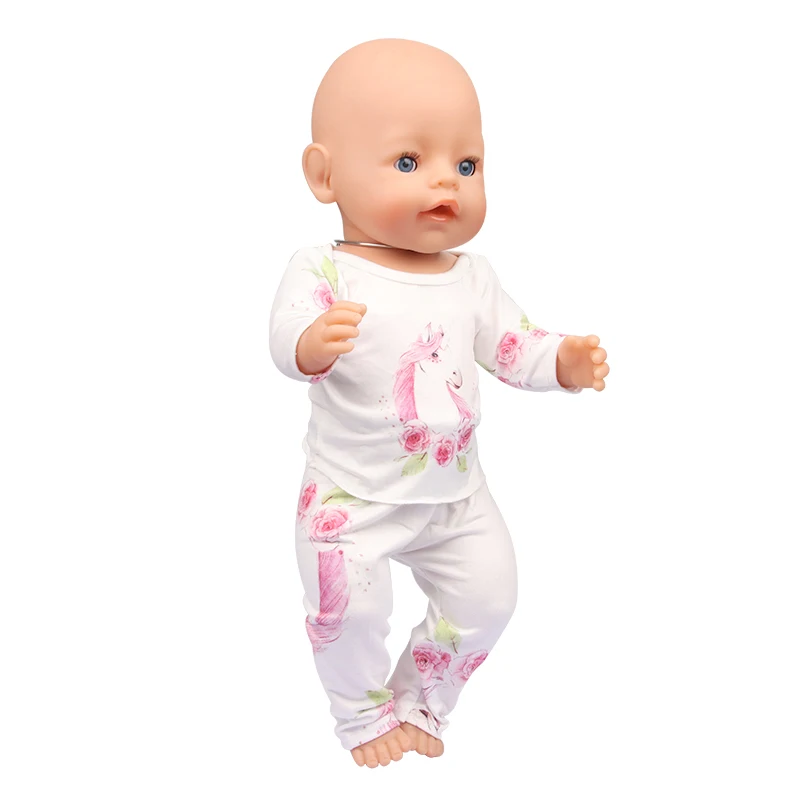 Doll Clothes Pajamas For 43cm Baby Reborn&American 18 Inch Girl Doll Unicorn Frog Shark Cartoon Clothes Suit For Generation Doll