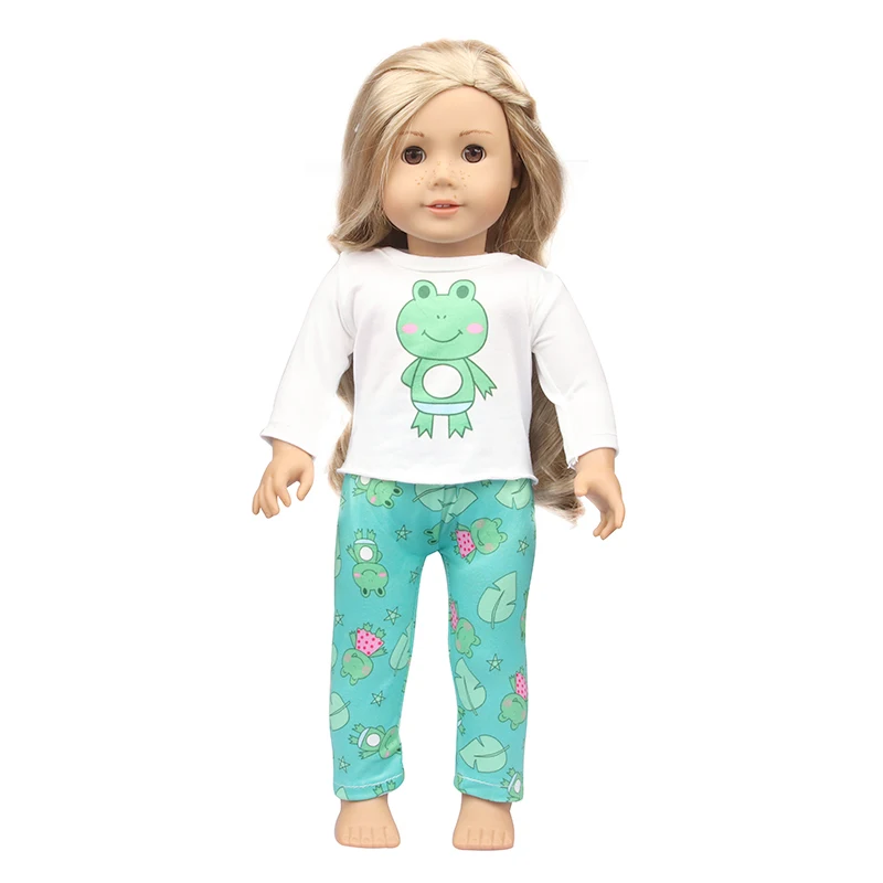 Doll Clothes Pajamas For 43cm Baby Reborn&American 18 Inch Girl Doll Unicorn Frog Shark Cartoon Clothes Suit For Generation Doll