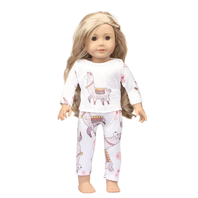 Doll Clothes Pajamas For 43cm Baby Reborn&American 18 Inch Girl Doll Unicorn Frog Shark Cartoon Clothes Suit For Generation Doll