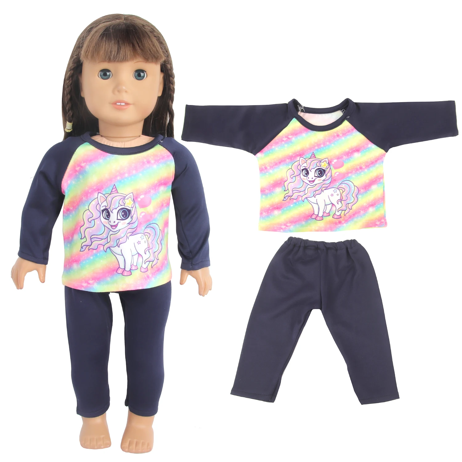 Doll Clothes Pajamas For 43cm Baby Reborn&American 18 Inch Girl Doll Unicorn Frog Shark Cartoon Clothes Suit For Generation Doll