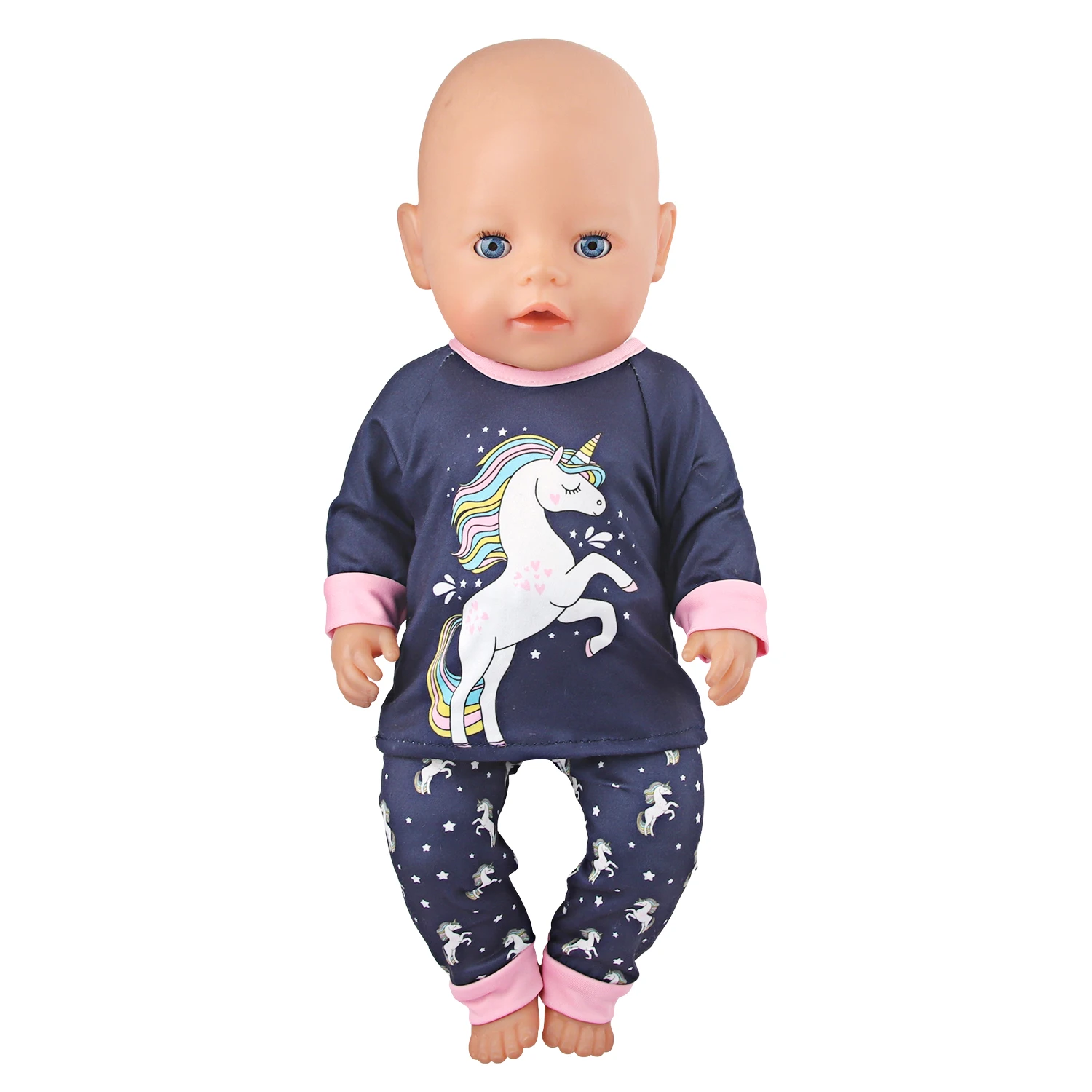 Doll Clothes Pajamas For 43cm Baby Reborn&American 18 Inch Girl Doll Unicorn Frog Shark Cartoon Clothes Suit For Generation Doll