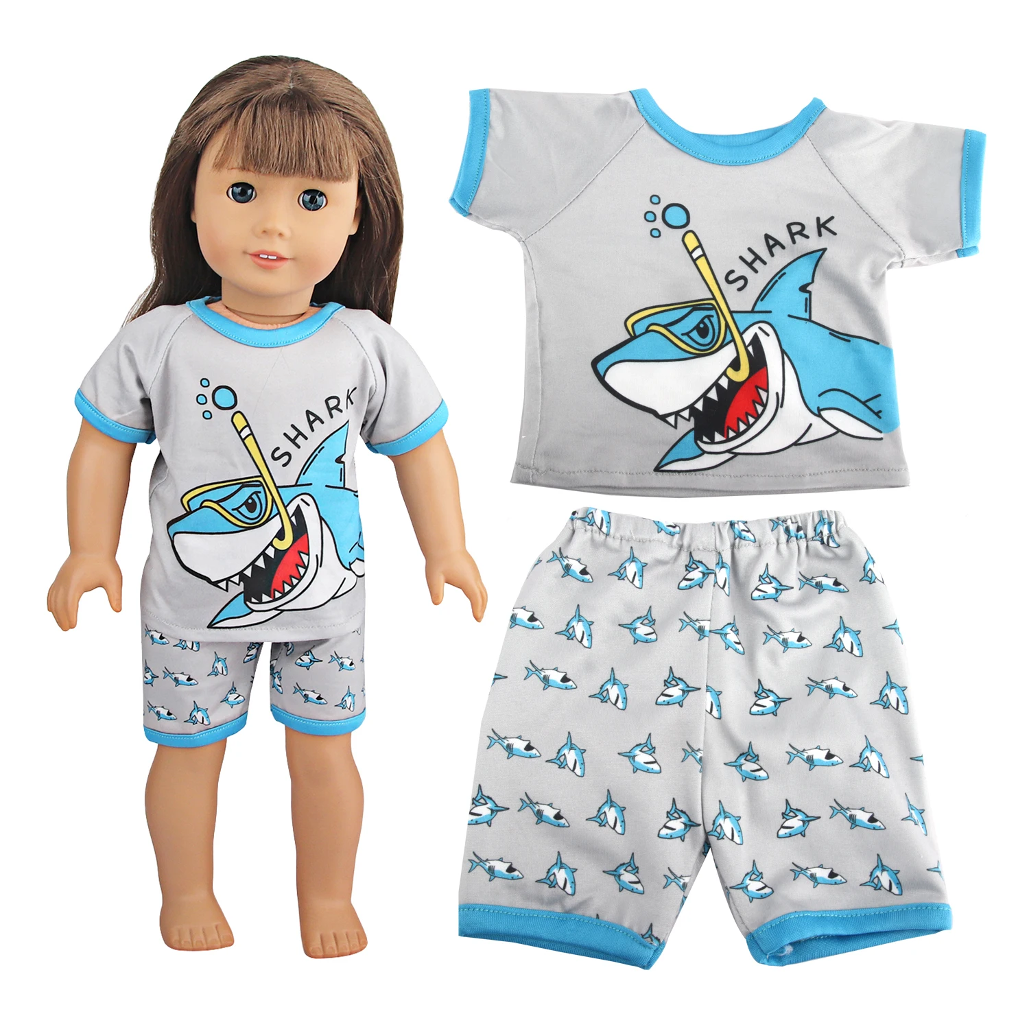 Doll Clothes Pajamas For 43cm Baby Reborn&American 18 Inch Girl Doll Unicorn Frog Shark Cartoon Clothes Suit For Generation Doll
