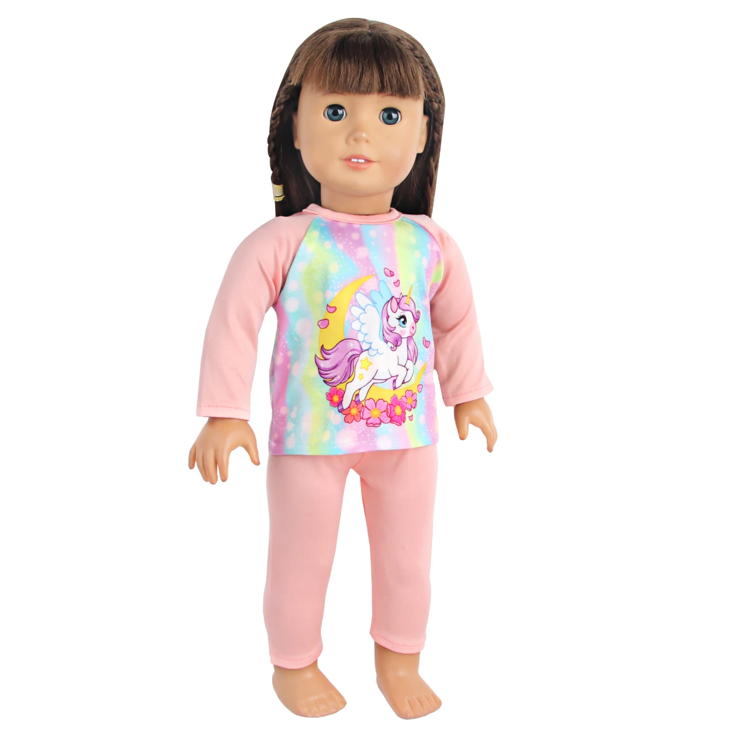 Doll Clothes Pajamas For 43cm Baby Reborn&American 18 Inch Girl Doll Unicorn Frog Shark Cartoon Clothes Suit For Generation Doll