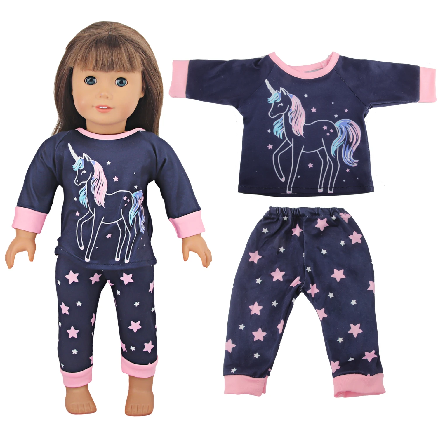 Doll Clothes Pajamas For 43cm Baby Reborn&American 18 Inch Girl Doll Unicorn Frog Shark Cartoon Clothes Suit For Generation Doll