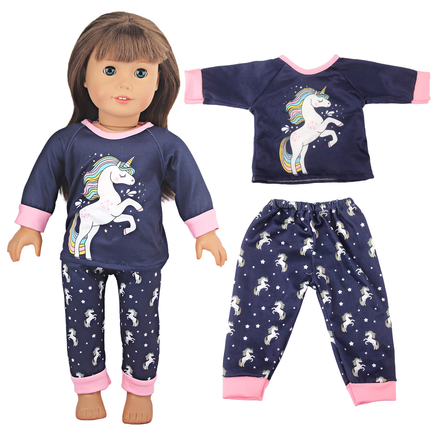 Doll Clothes Pajamas For 43cm Baby Reborn&American 18 Inch Girl Doll Unicorn Frog Shark Cartoon Clothes Suit For Generation Doll