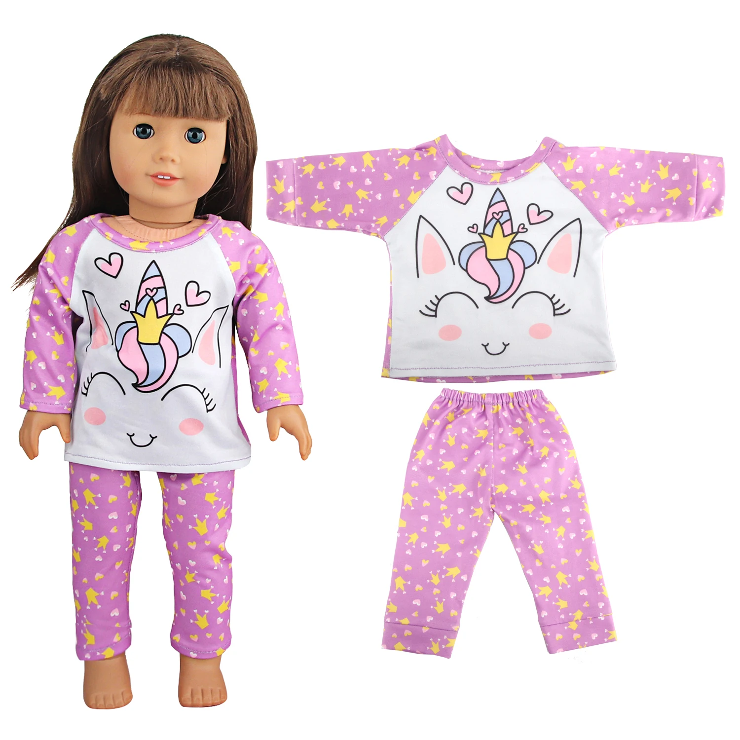 Doll Clothes Pajamas For 43cm Baby Reborn&American 18 Inch Girl Doll Unicorn Frog Shark Cartoon Clothes Suit For Generation Doll