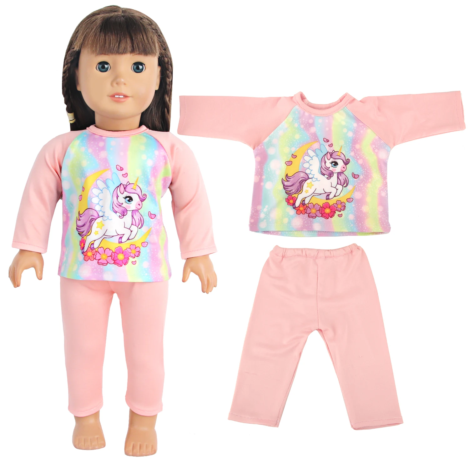 Doll Clothes Pajamas For 43cm Baby Reborn&American 18 Inch Girl Doll Unicorn Frog Shark Cartoon Clothes Suit For Generation Doll
