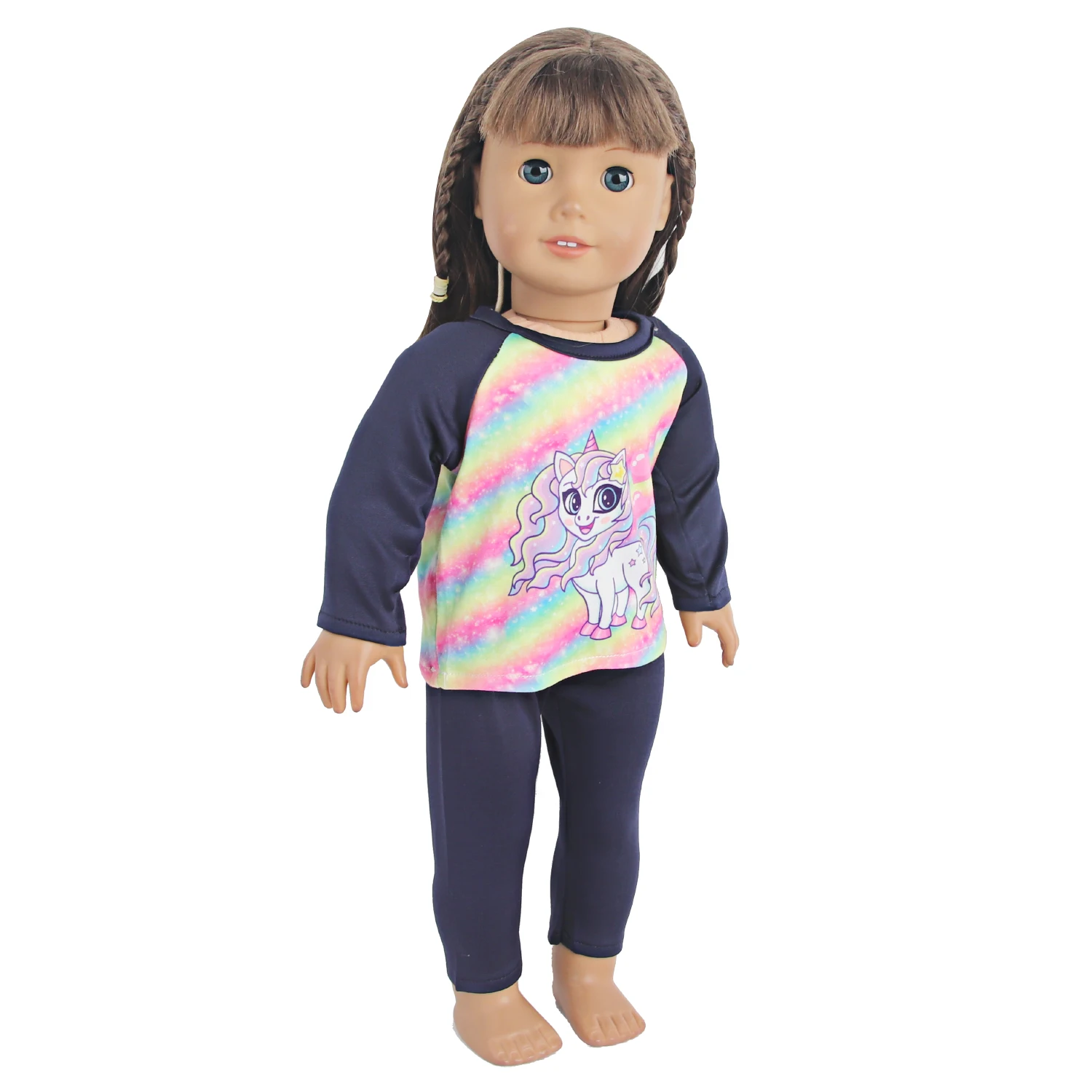 Doll Clothes Pajamas For 43cm Baby Reborn&American 18 Inch Girl Doll Unicorn Frog Shark Cartoon Clothes Suit For Generation Doll