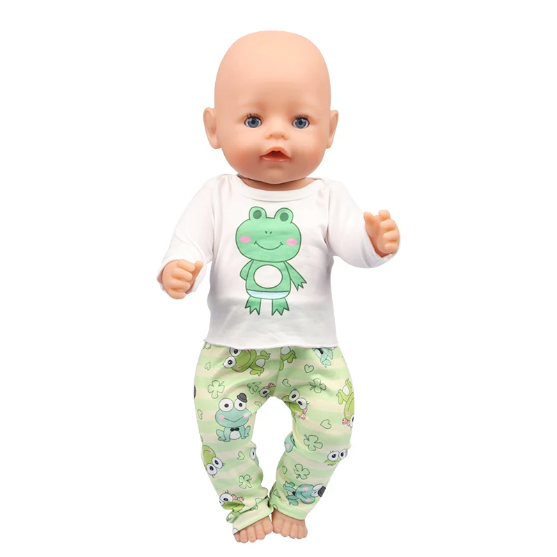 Doll Clothes Pajamas For 43cm Baby Reborn&American 18 Inch Girl Doll Unicorn Frog Shark Cartoon Clothes Suit For Generation Doll