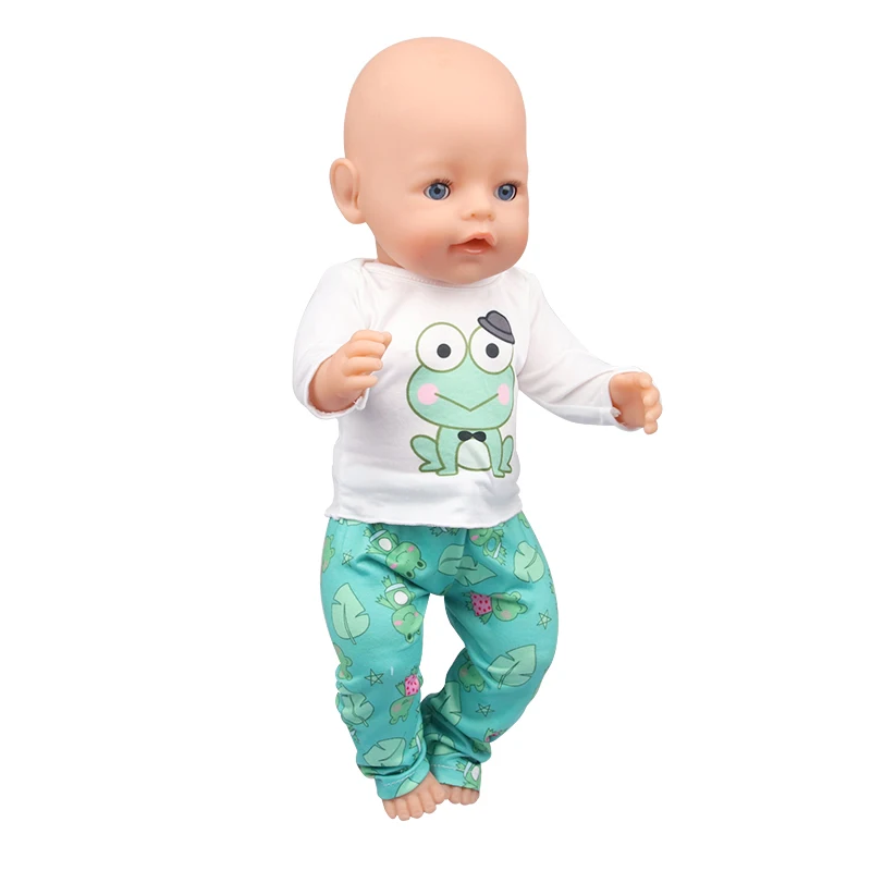 Doll Clothes Pajamas For 43cm Baby Reborn&American 18 Inch Girl Doll Unicorn Frog Shark Cartoon Clothes Suit For Generation Doll