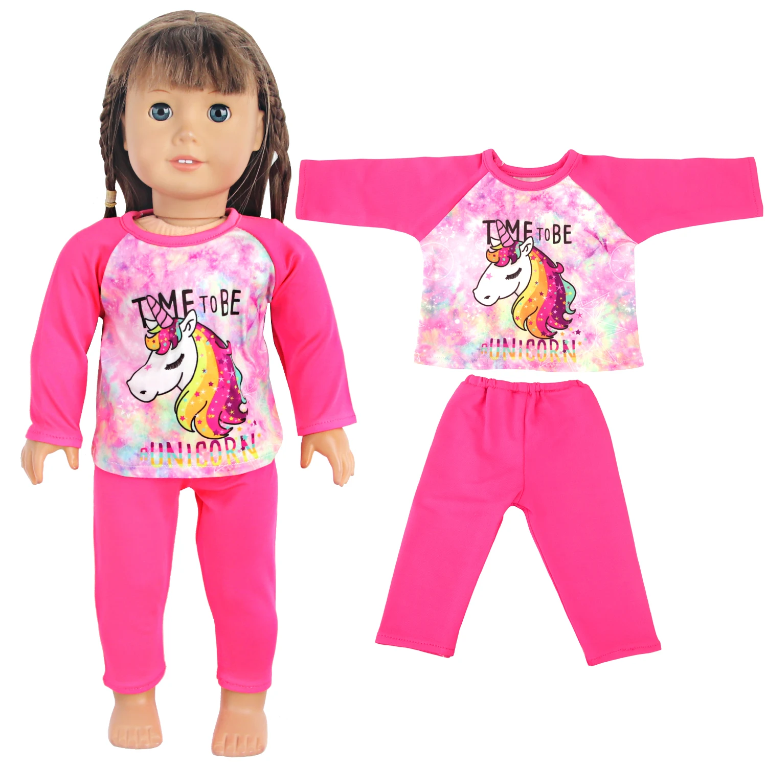 Doll Clothes Pajamas For 43cm Baby Reborn&American 18 Inch Girl Doll Unicorn Frog Shark Cartoon Clothes Suit For Generation Doll