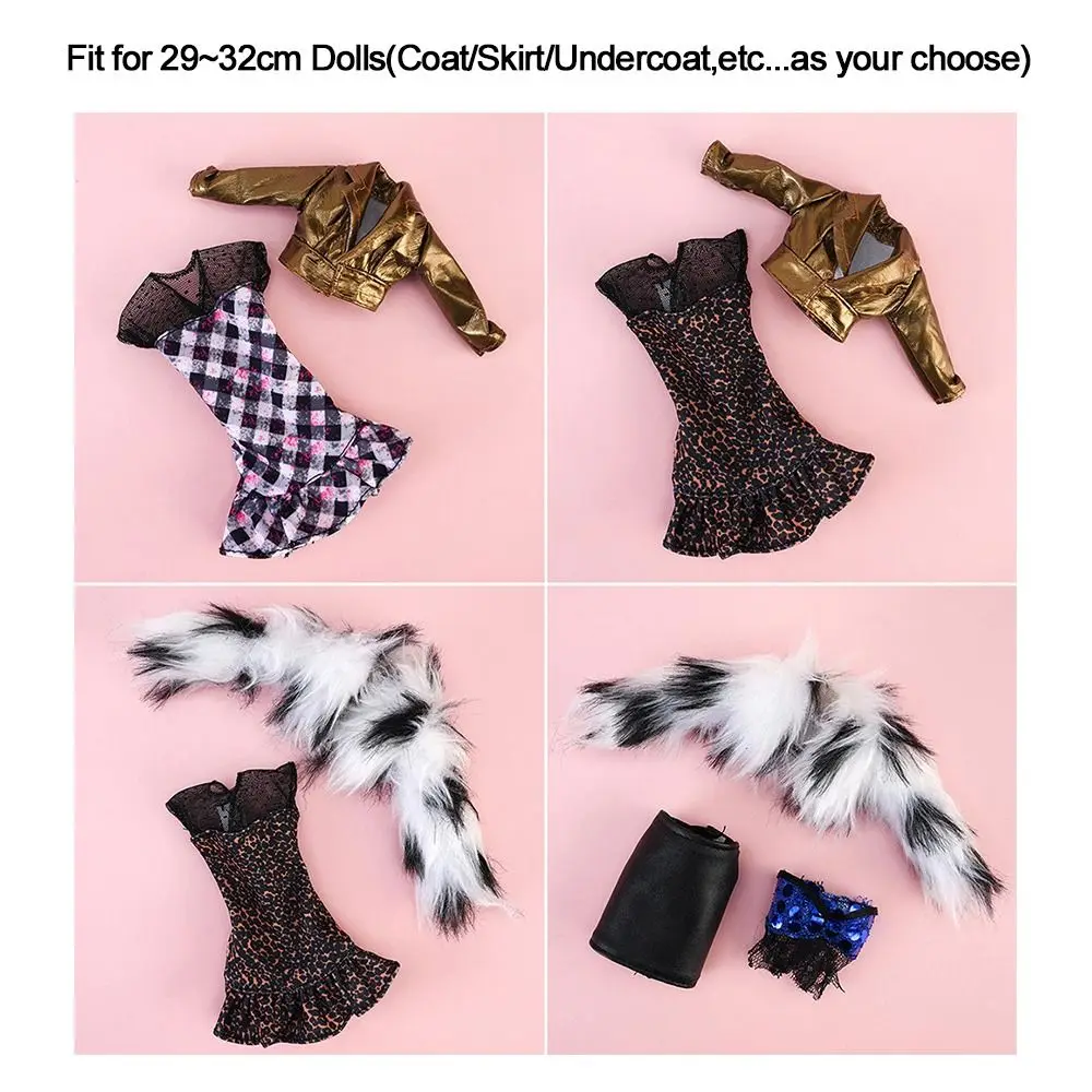 1 Set 1/6 Doll Fashion Casual Clothes Winter Wear Plush Coat Skirt Handmade Girl Doll Wearing Set For 29~32 cm Doll