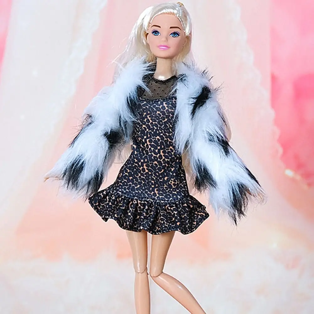 1 Set 1/6 Doll Fashion Casual Clothes Winter Wear Plush Coat Skirt Handmade Girl Doll Wearing Set For 29~32 cm Doll