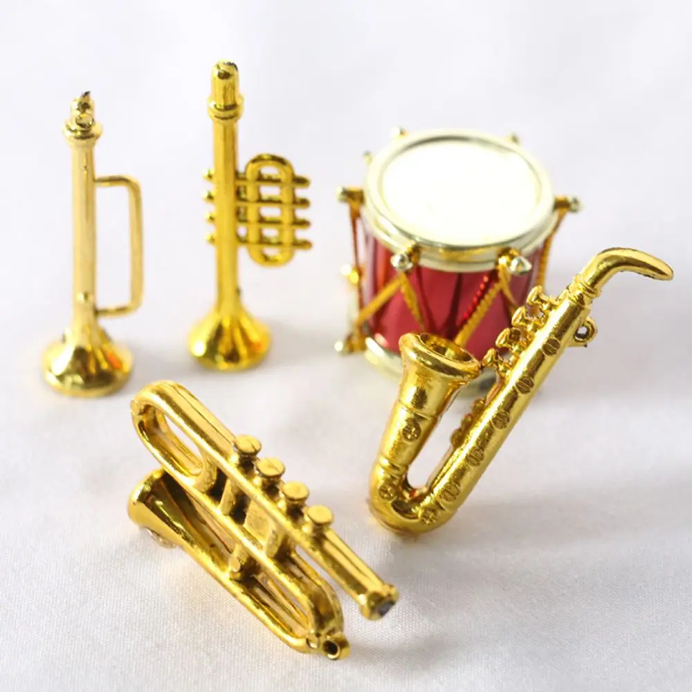 1/12 Scale Doll Musical Instruments Miniature Piano Violin Guitar Drum Microphone Saxophone Trumpet Model Dollhouse Accessories