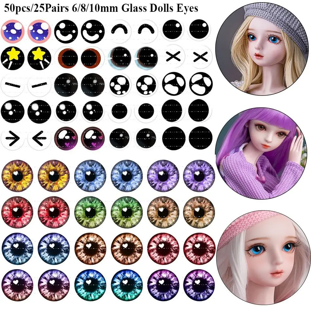 50PCS/Set 6/8/10mm Doll Eyeballs Dolls Eyes DIY Crafts Eyeballs for Dinosaur Animal Cat Eyes Gem Children Toys Dolls Accessories